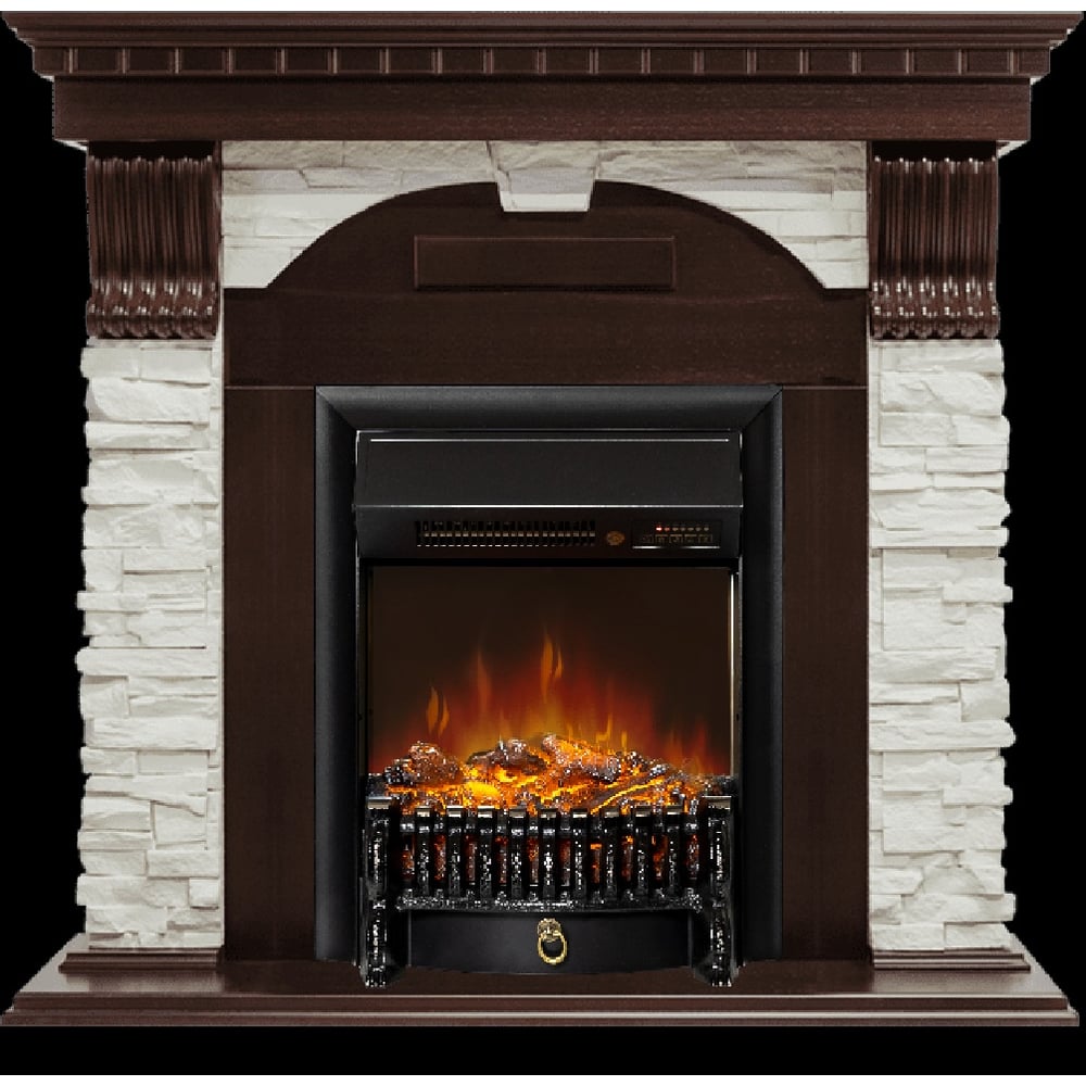 Изображение товара Электрокамин Fobos FXM Black RC и каминокомплект Royal Flame Dublin арочный сланец Белый или Темный