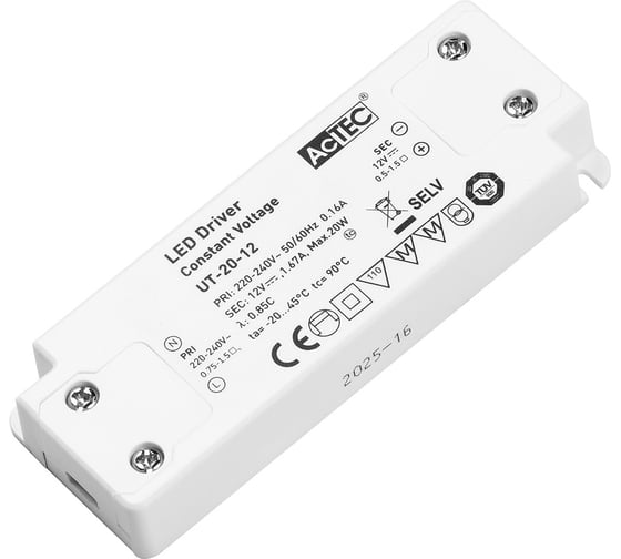 Изображение товара Блок питания AcTEC 12В, 20Вт, IP20, 1.67A, 103x36x16мм, UT-20-12