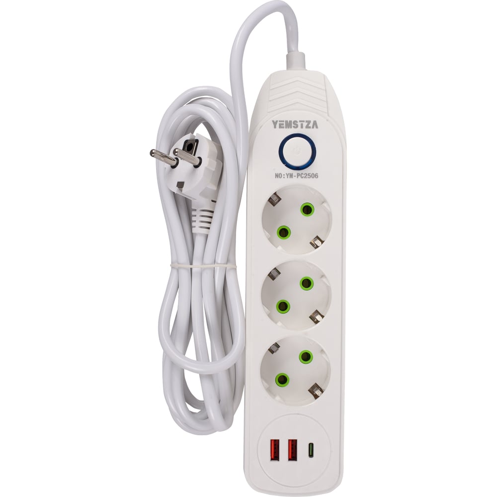 Изображение товара Сетевой фильтр Rucelf YM-PC2506 с 3 розетками и USB портами белый