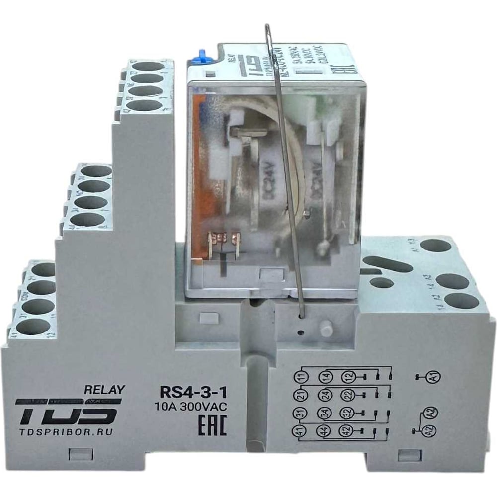 Изображение товара Промежуточное реле TDS22749 с колодкой и 4 контактами на DIN-рейку
