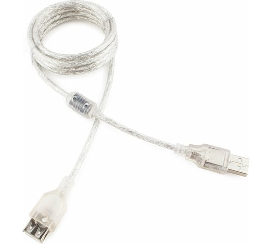 Изображение товара Кабель удлинитель USB2.0 Cablexpert Pro, AM/AF, 1,8м, экранирование, ферритовое кольцо, прозрачный, пакет CCF-USB2-AMAF-TR-6