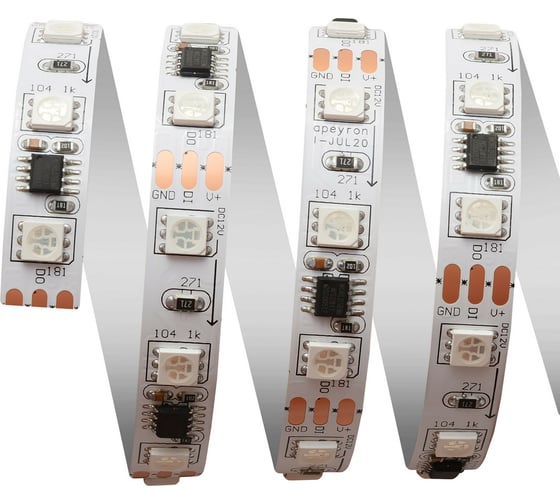 Изображение товара Комплект цифровой светодиодной ленты Apeyron 12В, 14,4Вт/м, smd5050, 60д/м, IP20, подложка 10мм/белый, 2м, rgb/ 80ЦЛ