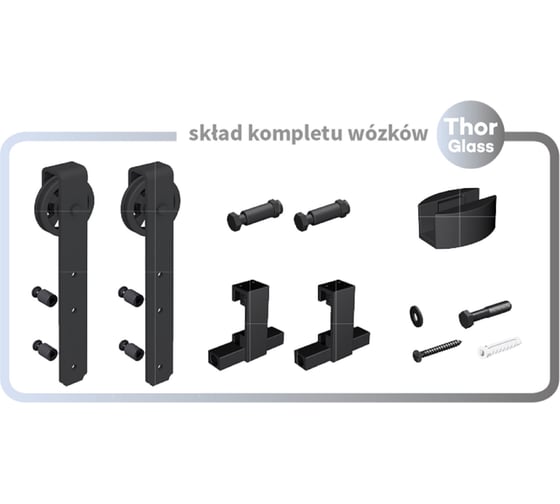 Изображение товара Комплект фурнитуры Valcomp Roc Design THOR GLASS на 1 стеклянную дверь, колесики 219-236