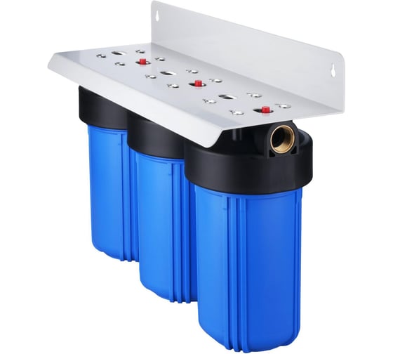 Изображение товара Корпус магистральный фильтра Гейзер С23 тройной 10BB 1” ВР, лат., мет. скоба 50791