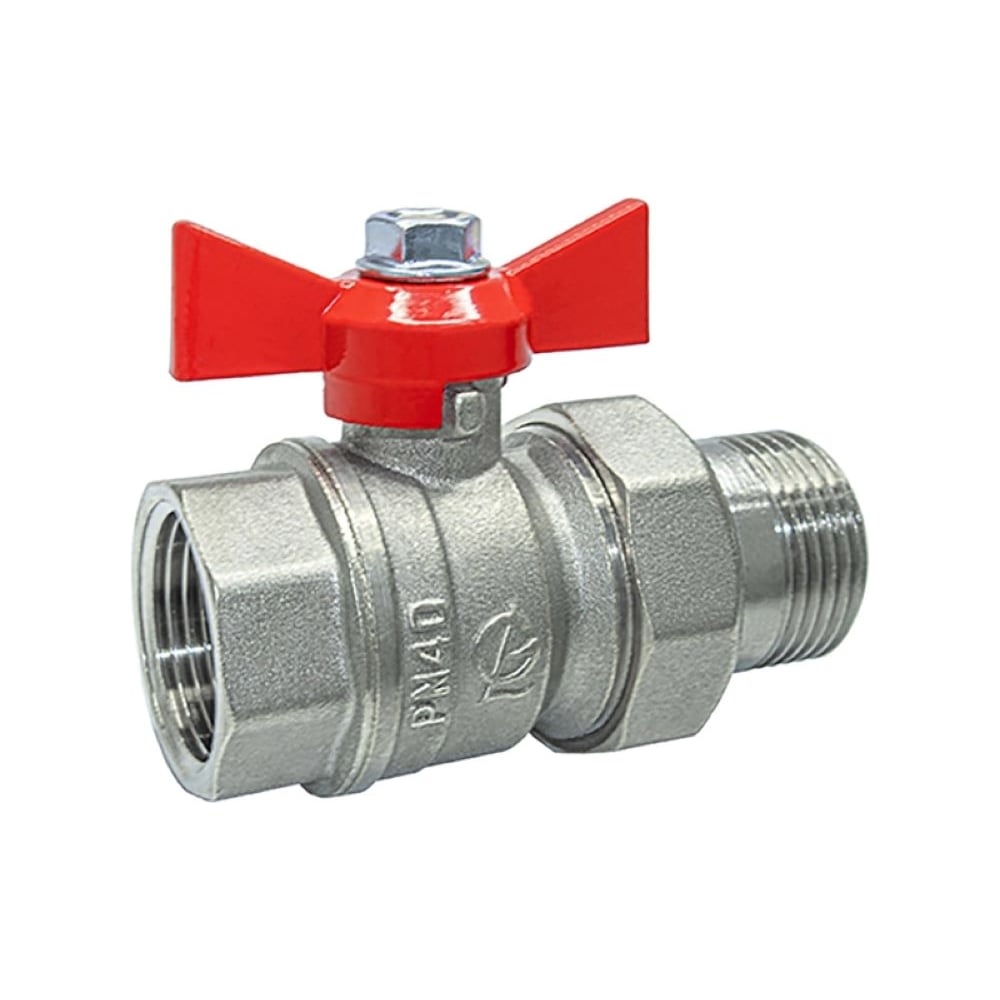 Изображение товара Кран шаровой Галлоп со сгоном 1'' бабочка 11б27п1 никель PN40