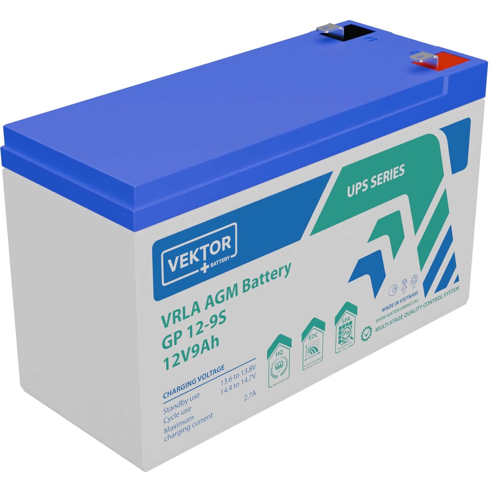 Изображение товара Аккумулятор VEKTOR BATTERY GP 12-9S 14329 12 В 9 А*ч AGM технология