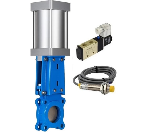 Изображение товара Задвижка шиберная DN.ru 304-304-M-1W-Fb-2P Ду150 Ру10 односторонняя, шток выдвижной, WENZ, пневмопривод, пневмораспределитель 220VAC, индукционные датчики 220VAC D040-10 D040-10307