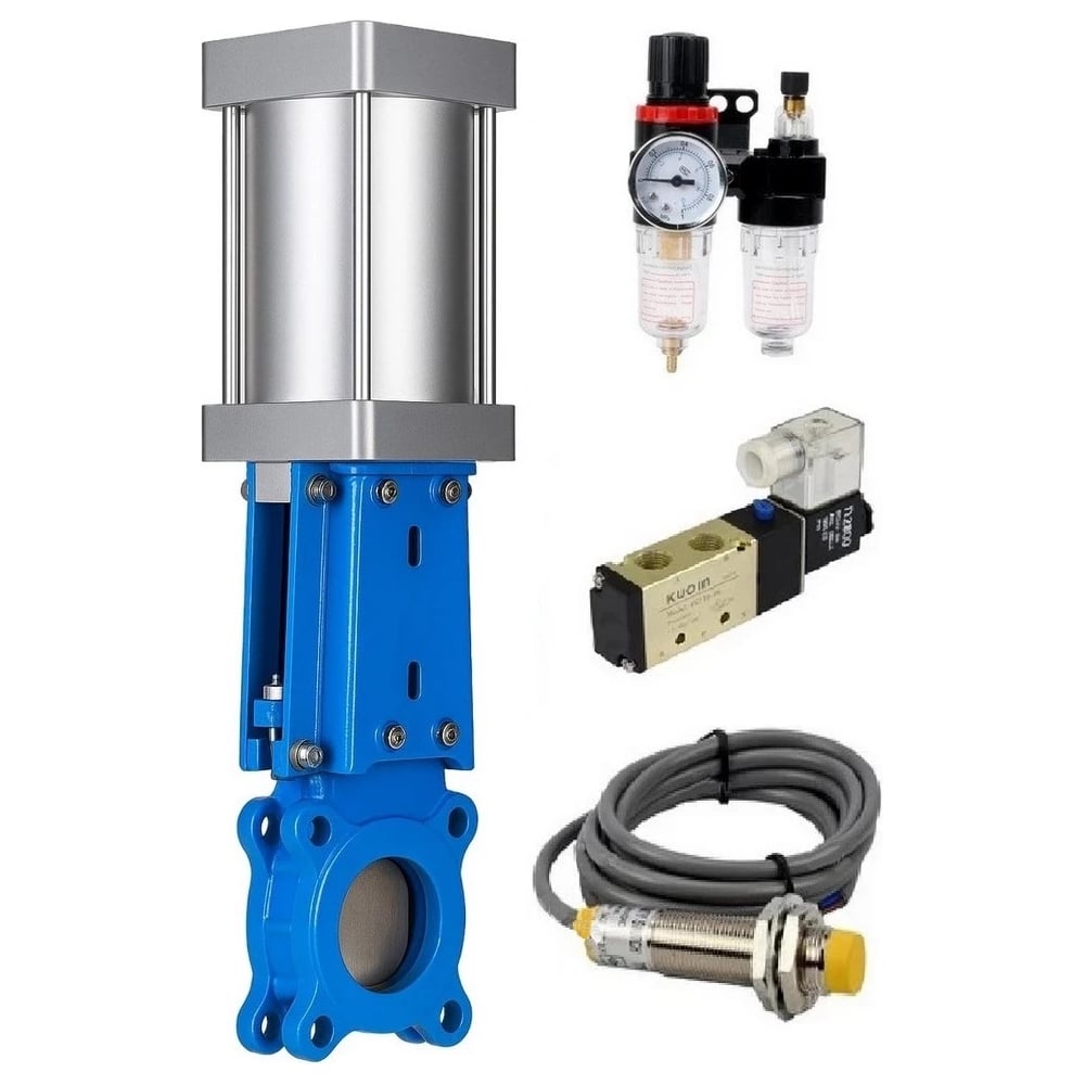 Изображение товара Задвижка шиберная DN.ru 304-304-M-1W-Fb-2P Ду150 Ру10 с пневмоприводом