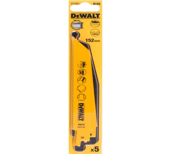 Изображение товара Полотно DEWALT DT2361, по металлу для сабельных пил биметаллическое, BiM, 152x1.8 мм, S922BF, 5 шт DT2361-QZ