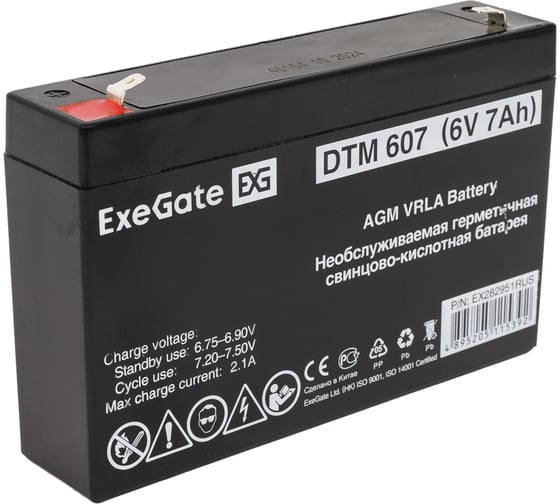Изображение товара Батарея аккумуляторная АКБ DTM 607 6В, 7Ah, клеммы F1 ExeGate 282951