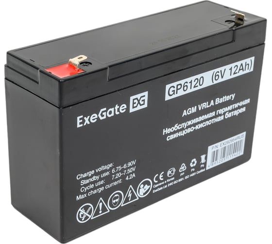Изображение товара Батарея аккумуляторная АКБ GP6120 6В, 12 Ач, клеммы F1 ExeGate 282954