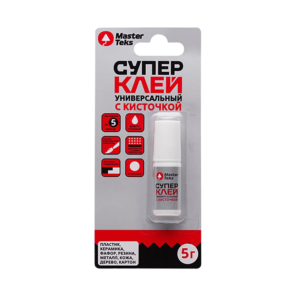 Изображение товара Супер-клей цианоакрилатный MASTERTEKS с кисточкой 5 г для керамики и металла