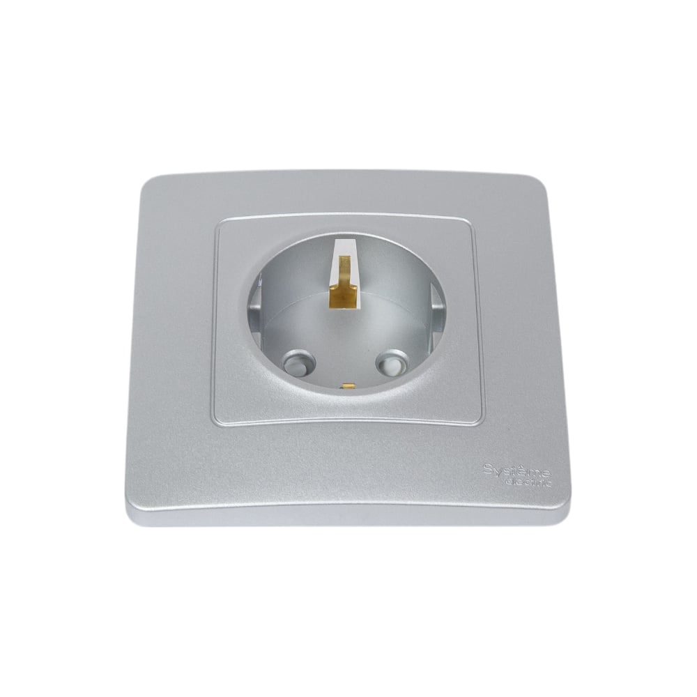 Изображение товара Розетка Systeme Electric Blanca внутр Алюминий с/з со шторками, 16А, 250В SE BLNRS001113