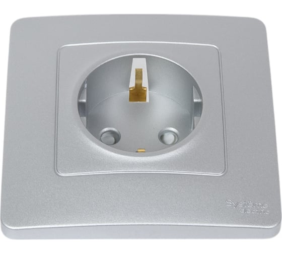 Изображение товара Розетка Systeme Electric Blanca внутр Алюминий с/з со шторками, 16А, 250В SE BLNRS001113