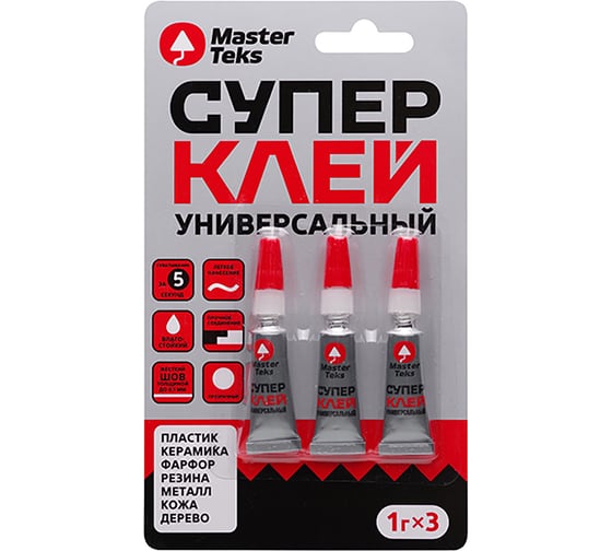 Изображение товара Супер-клей цианоакрилатный MASTERTEKS блистер, 3 x 1 г 279705