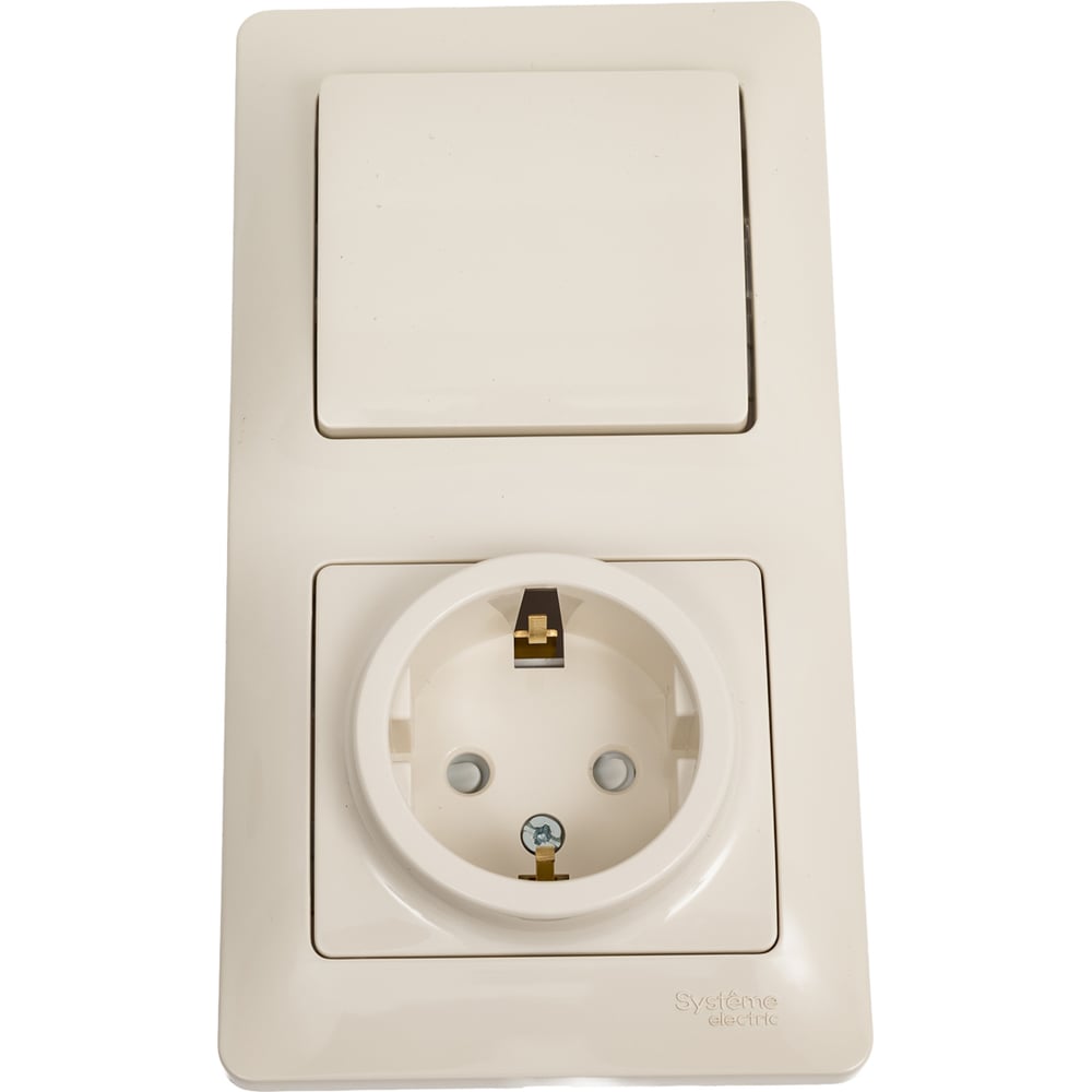 Изображение товара Розетка и 1-клавишный выключатель Systeme Electric Glossa беж с заземлением