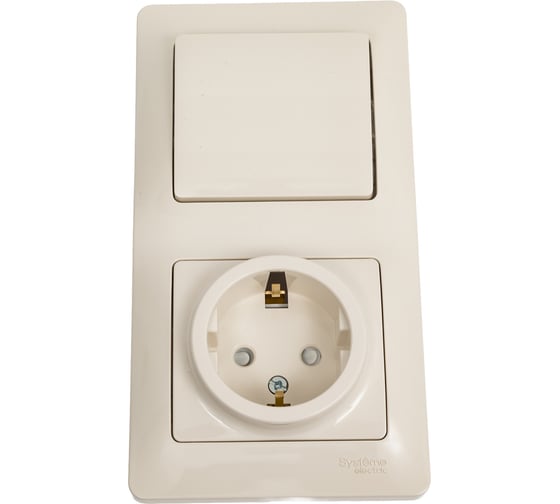 Изображение товара Розетка и 1-кл. выключатель Systeme Electric Glossa Беж с/з, со шторками SE GSL000270