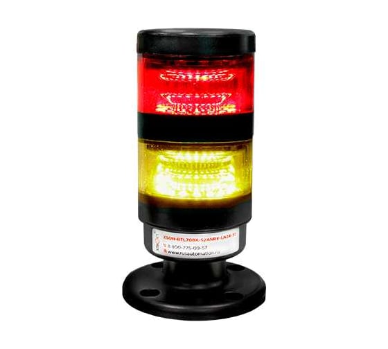 Изображение товара Светосигнальная колонна XSON d = 70 мм, стойка 30 мм, без зуммера, цвета: красный, желтый, 24 В DC, IP65 XSON-BTL70BK-S2NRY-LN24-30