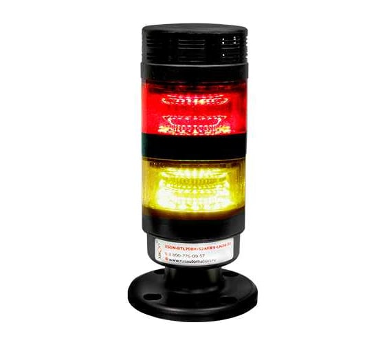 Изображение товара Светосигнальная колонна XSON d = 70 мм, стойка 30 мм, постоянный звук, цвета: красный, желтый, 24 В DC, IP53 XSON-BTL70BK-S2AFRY-LN24-30