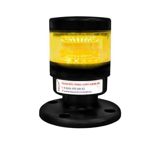 Изображение товара Светосигнальная колонна XSON d = 70 мм, стойка 30 мм, без зуммера, цвет: желтый, 24 В DC, IP65 XSON-BTL70BK-S1NY-LN24-30