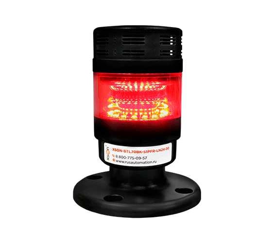Изображение товара Светосигнальная колонна XSON d = 70 мм, стойка 30 мм, прерывистый звук, цвет: красный, 24 В DC, IP53 XSON-BTL70BK-S1PFR-LN24-30