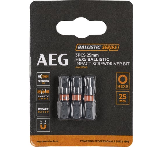 Изображение товара Биты ударные AAK253H5 (3 шт; HEX5; 25 мм) AEG 4932479179