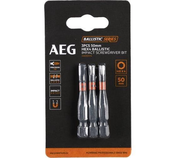 Изображение товара Биты ударные AAK503H4 (3 шт; HEX4; 50 мм) AEG 4932479192