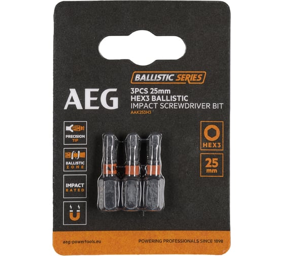Изображение товара Биты ударные AAK253H3 (3 шт; HEX3; 25 мм) AEG 4932479177