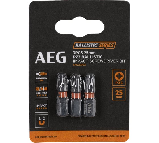 Изображение товара Биты ударные AAK253PZ3 (3 шт; PZ3; 25 мм) AEG 4932479172
