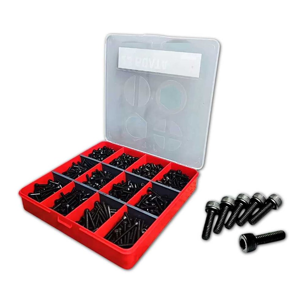 Изображение товара Винты 23 Болта М3 черные к.п.12.9 DIN912 в органайзере набор 4 20000083