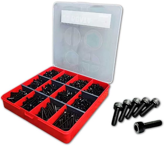 Изображение товара Винты 23 Болта М4 черные к.п.12.9 DIN912 в органайзере набор 2 20000084