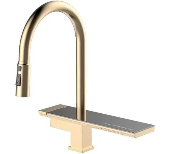 Изображение товара Смеситель для кухни высокий ViEiR с выдвижной лейкой и полкой матовое золото для кухонной мойки V15014-S