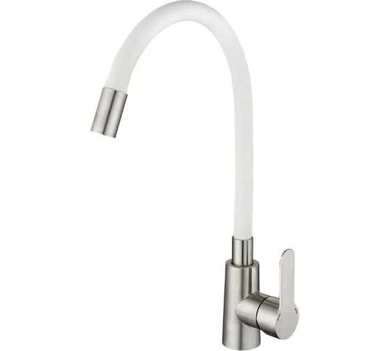 Изображение товара Смеситель для кухни однорычажный ViEiR из нержавеющей стали с гибким изливом сатин/белый для кухонной мойки V15045-F