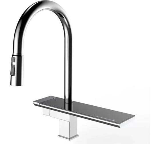 Изображение товара Смеситель для кухни высокий ViEiR с выдвижной лейкой и полкой сатин для кухонной мойки V15014
