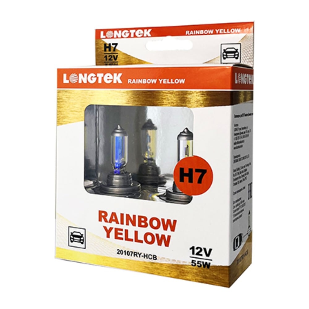 Изображение товара Автолампа галогенная H7 12V 55W PX26d Rainbow yellow комплект 2 шт LONGTEK 20107RY-HCB