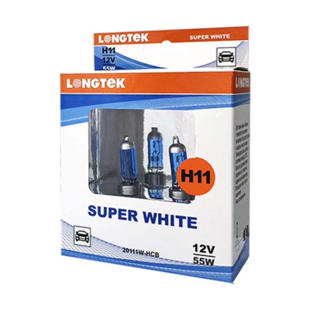 Изображение товара Автолампа галогенная H11 12V 55W PGJ19-2 SUPER WHITE комплект 2 шт LONGTEK