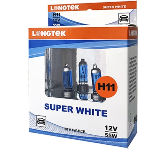 Изображение товара Автолампа галогенная H11 12V 55W PGJ19-2 Super White , комплект 2 шт LONGTEK 20111W-HCB