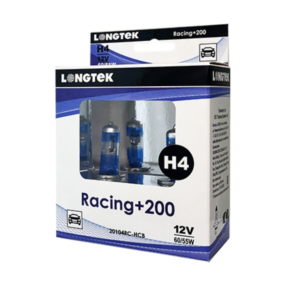 Изображение товара Автолампа галогенная H4 12V 60/55W P43t Racing+200 комплект 2 шт LONGTEK