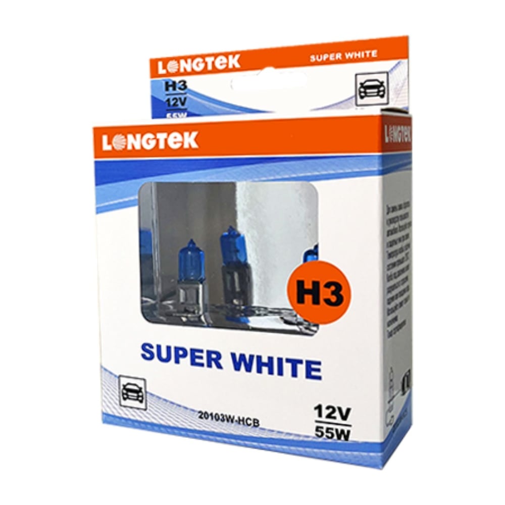 Изображение товара Автолампа галогенная H3 12V 55W PK22s Super White комплект 2 шт LONGTEK