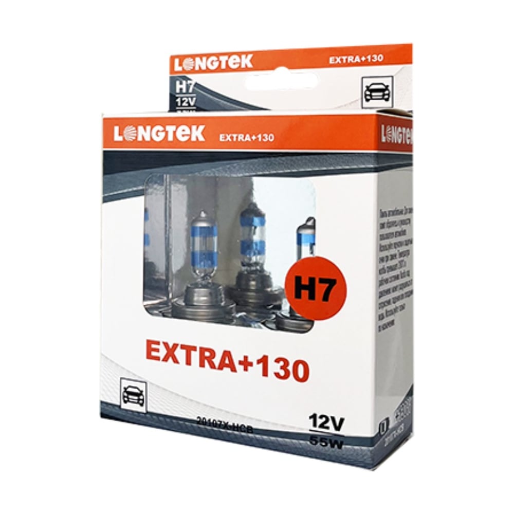 Изображение товара Автолампа галогенная H7 12V 55W PX26d Extra+130 комплект 2 шт LONGTEK 20107X-HCB