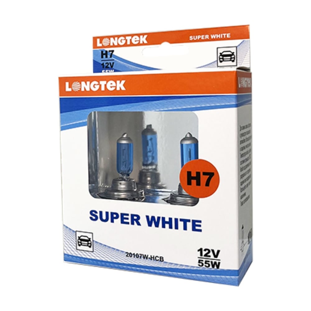 Изображение товара Автолампа галогенная H7 12V 55W PX26d Super White, комплект 2 шт LONGTEK