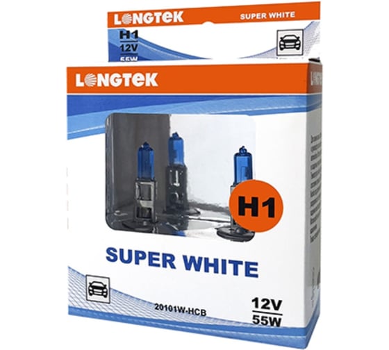 Изображение товара Автолампа галогенная H1 12V 55W P14,5s Super White, комплект 2 шт LONGTEK 20101W-HCB