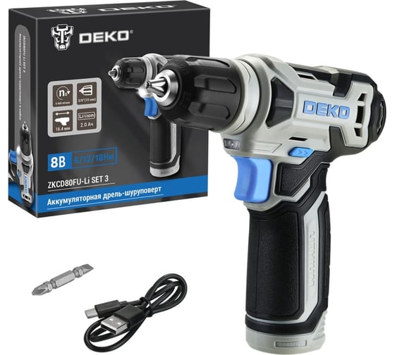 Изображение товара Аккумуляторная дрель-шуруповерт DEKO ZKCD80FU-Li SET 3 063-4128