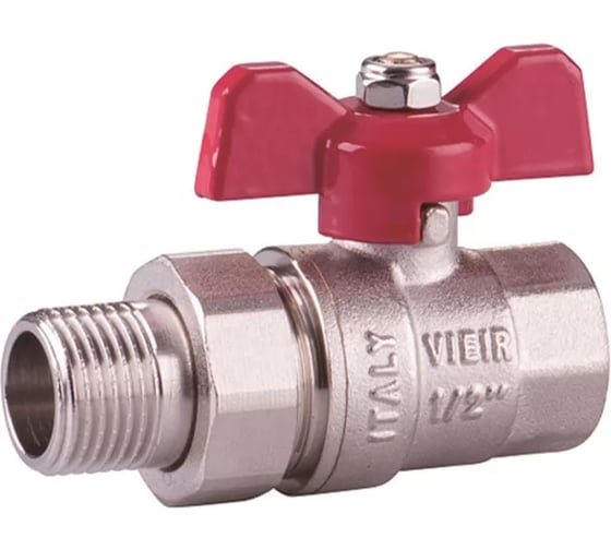 Изображение товара Кран шаровой ViEir никелированный с американкой 1/2 бабочка для сантехнических соединений VR204-01