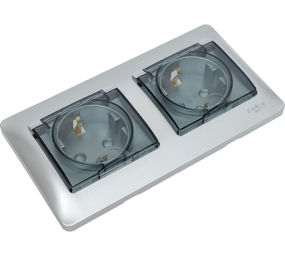 Изображение товара Розетка Systeme Electric Glossa Алюминий 2-ая с/з, со шторками, в сборе, IP44 SE GSL000347