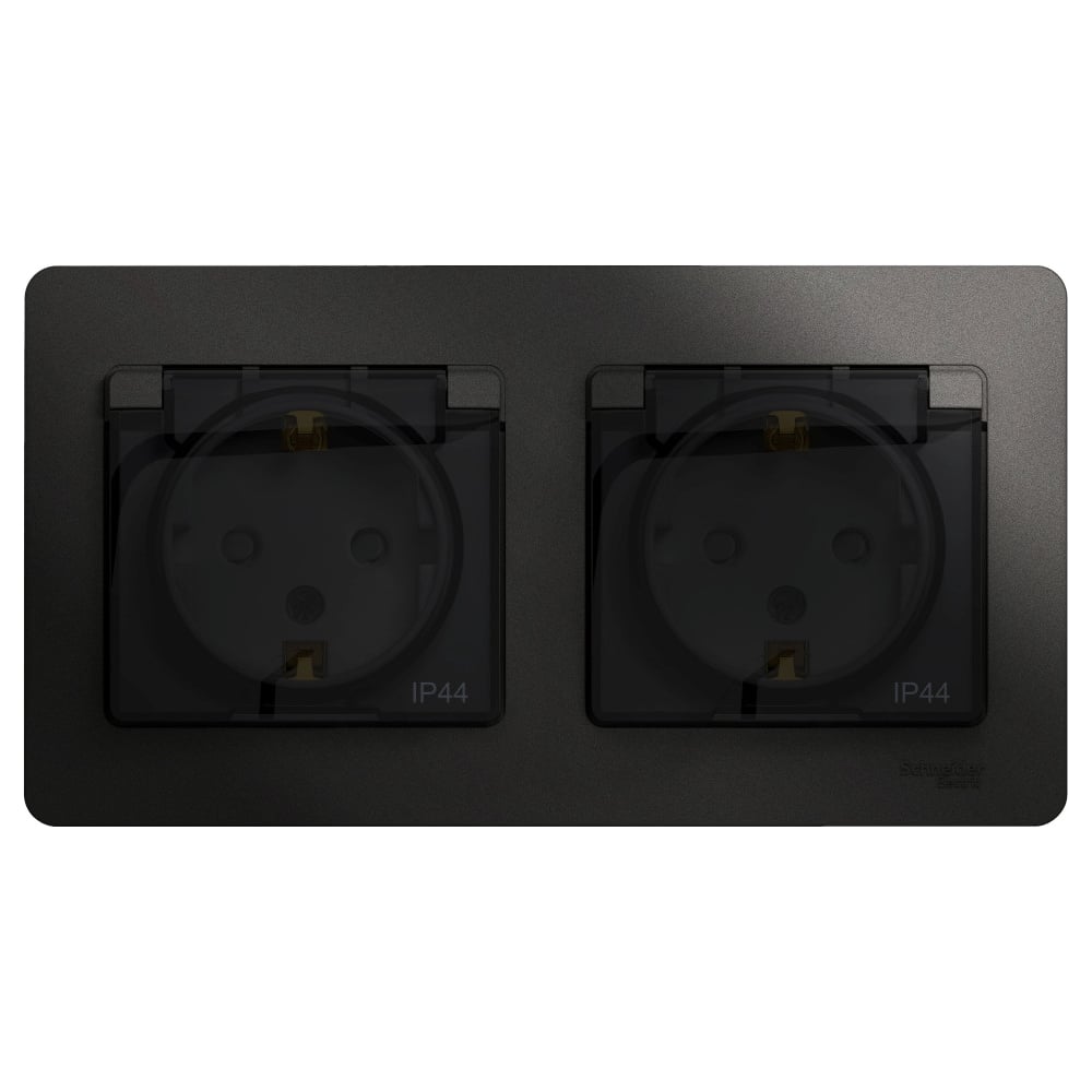 Изображение товара Розетка Systeme Electric Glossa Антрацит IP44 с защитными шторками для внутренней установки