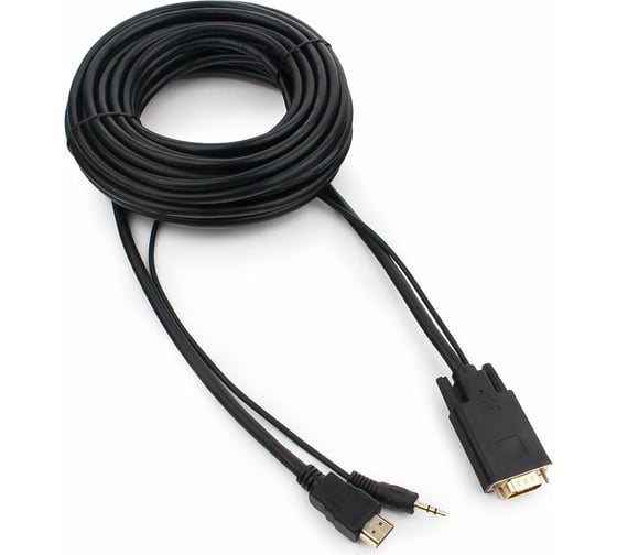 Изображение товара Кабель Cablexpert HDMI VGA 19M/15M + 3.5Jack 10м черный, медь, позолоченные разъемы A-HDMI-VGA-03-10M