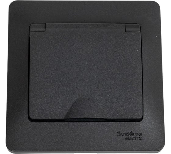Изображение товара Розетка Systeme Electric Glossa Антрацит с/з со шторками с крышкой, 16А, IP20 в сборе SE GSL000746