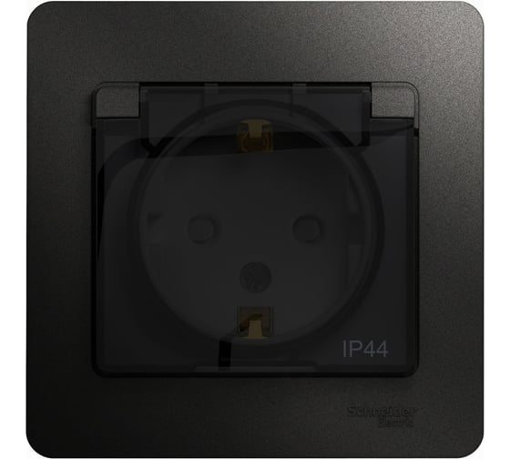 Изображение товара Розетка Systeme Electric Glossa Антрацит с/з со шторками с крышкой, 16А, IP44 в сборе GSL000748