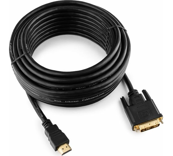 Изображение товара Кабель Cablexpert HDMI-DVI 19M/19M 10м singlelink черный, медь, позолоченные разъемы, экран CC-HDMI-DVI-10MC